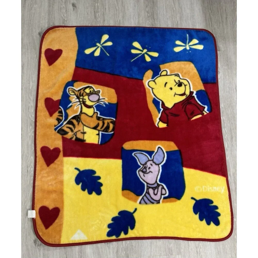 VTG Y2K Winnie the Pooh Piglet Tigger Thick Fleece Soft Baby Blanket 52x42.5” - Picture 2 of 3